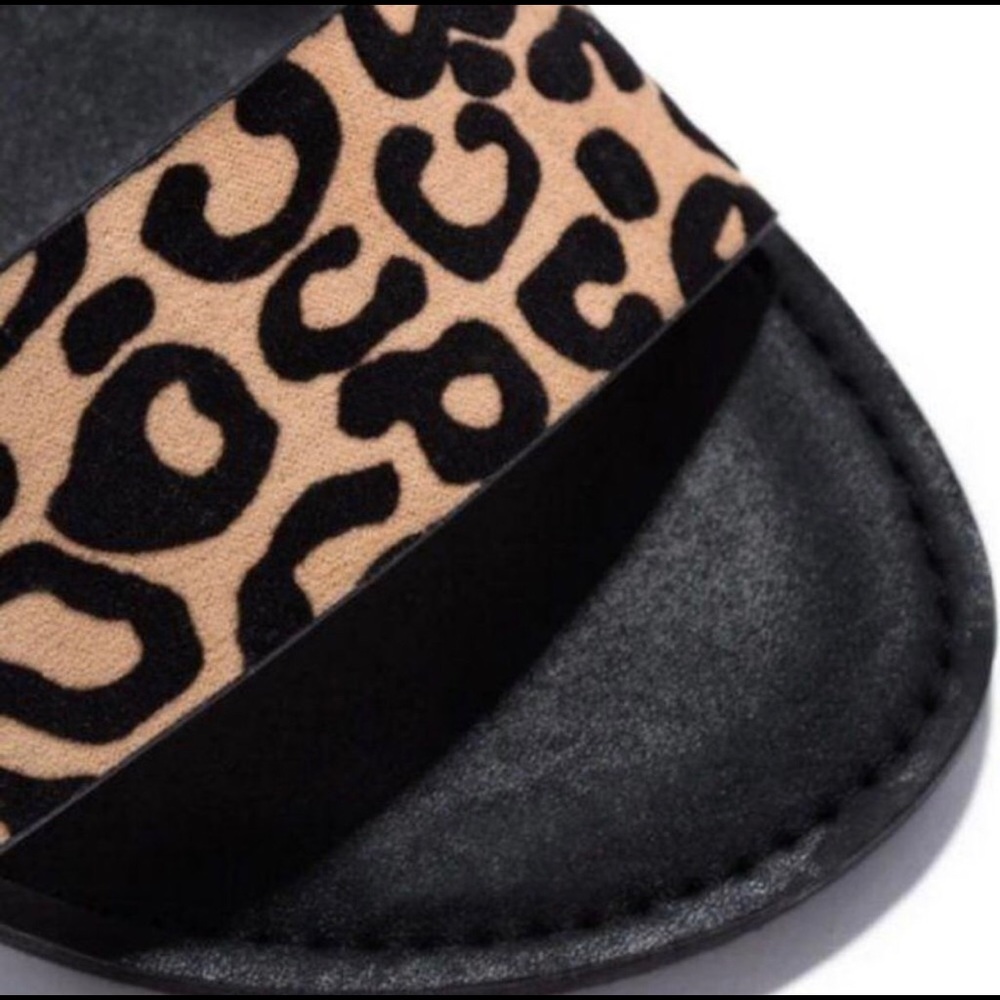 Double Strap Black and Leopard Sandals - Picture 3 of 4